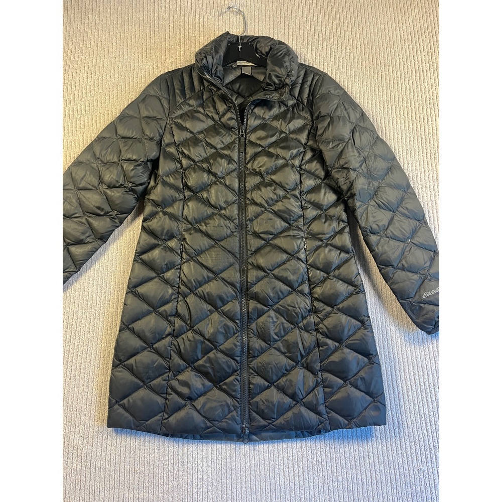 Eddie Bauer Down Puffer Jacket Womens S Black Quilted Insulated Mid Length
